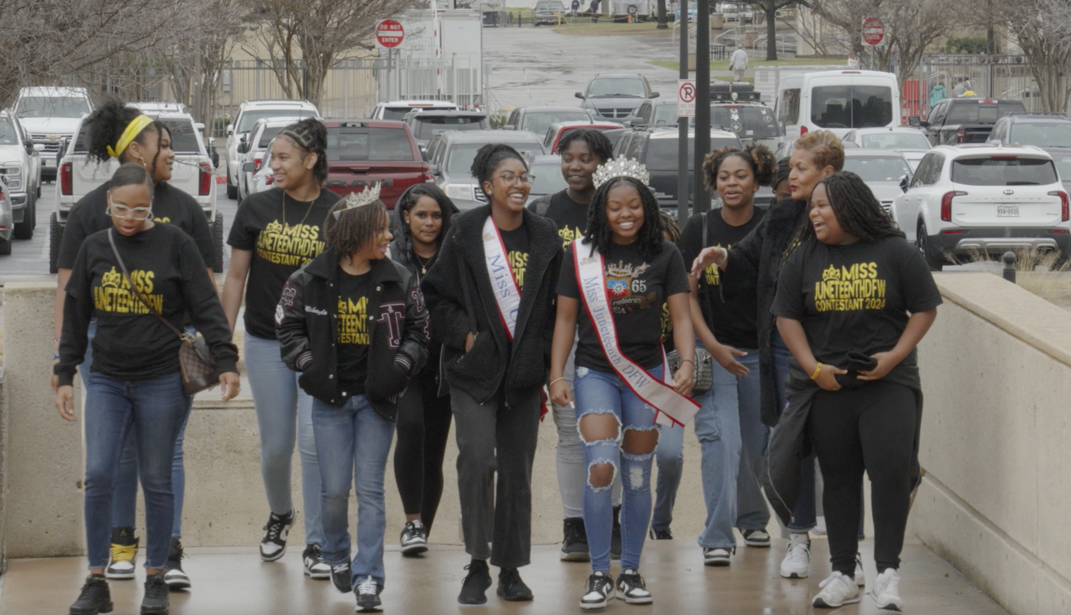 Miss Juneteenth DFW contestants walking together outdoors